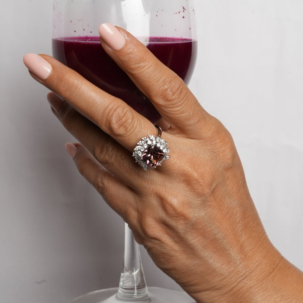 garnet square diamond ring