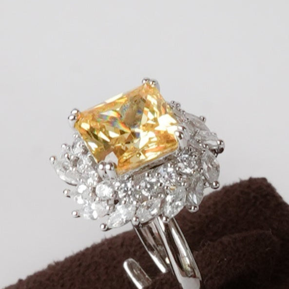 citrine square diamond ring