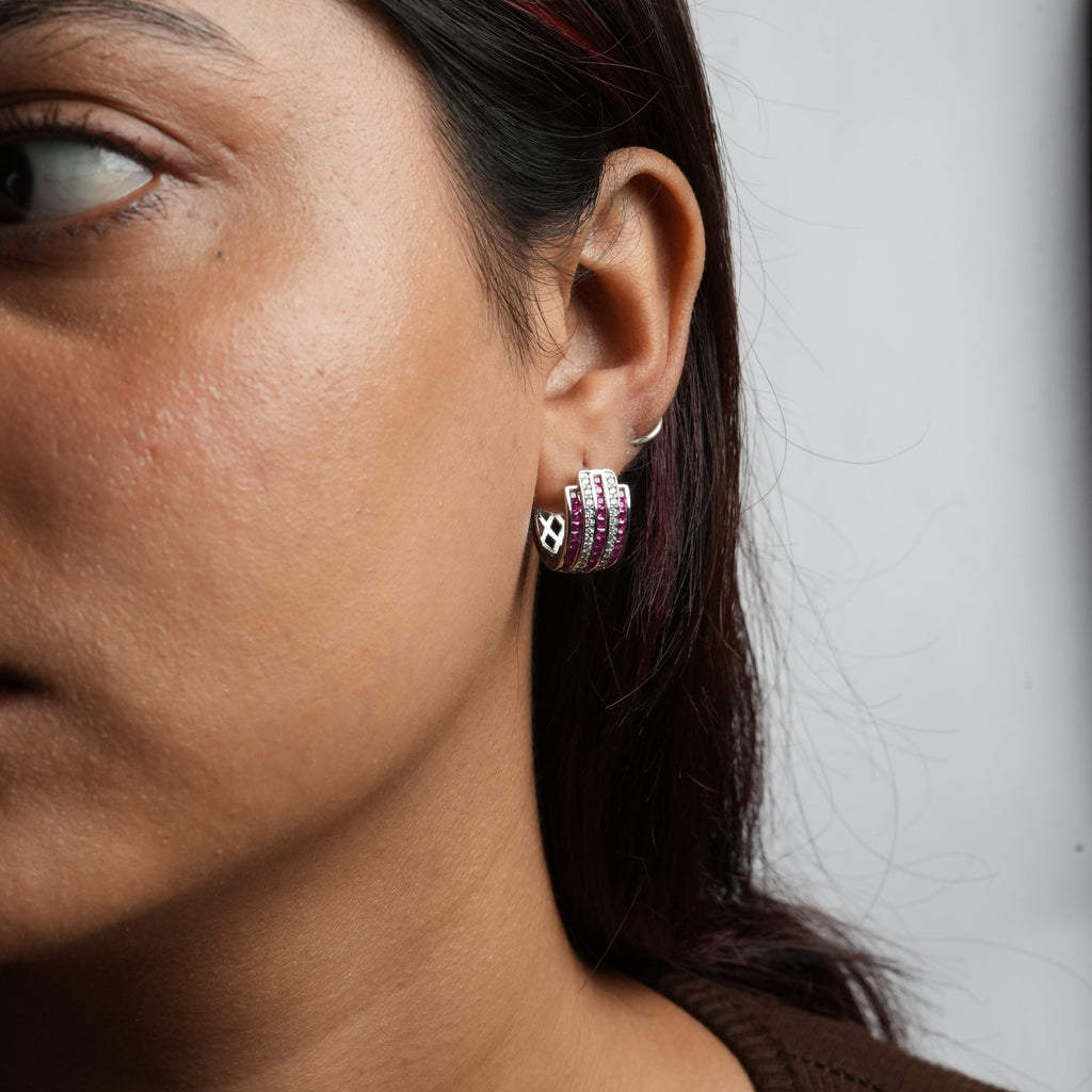 pink ruby round earring