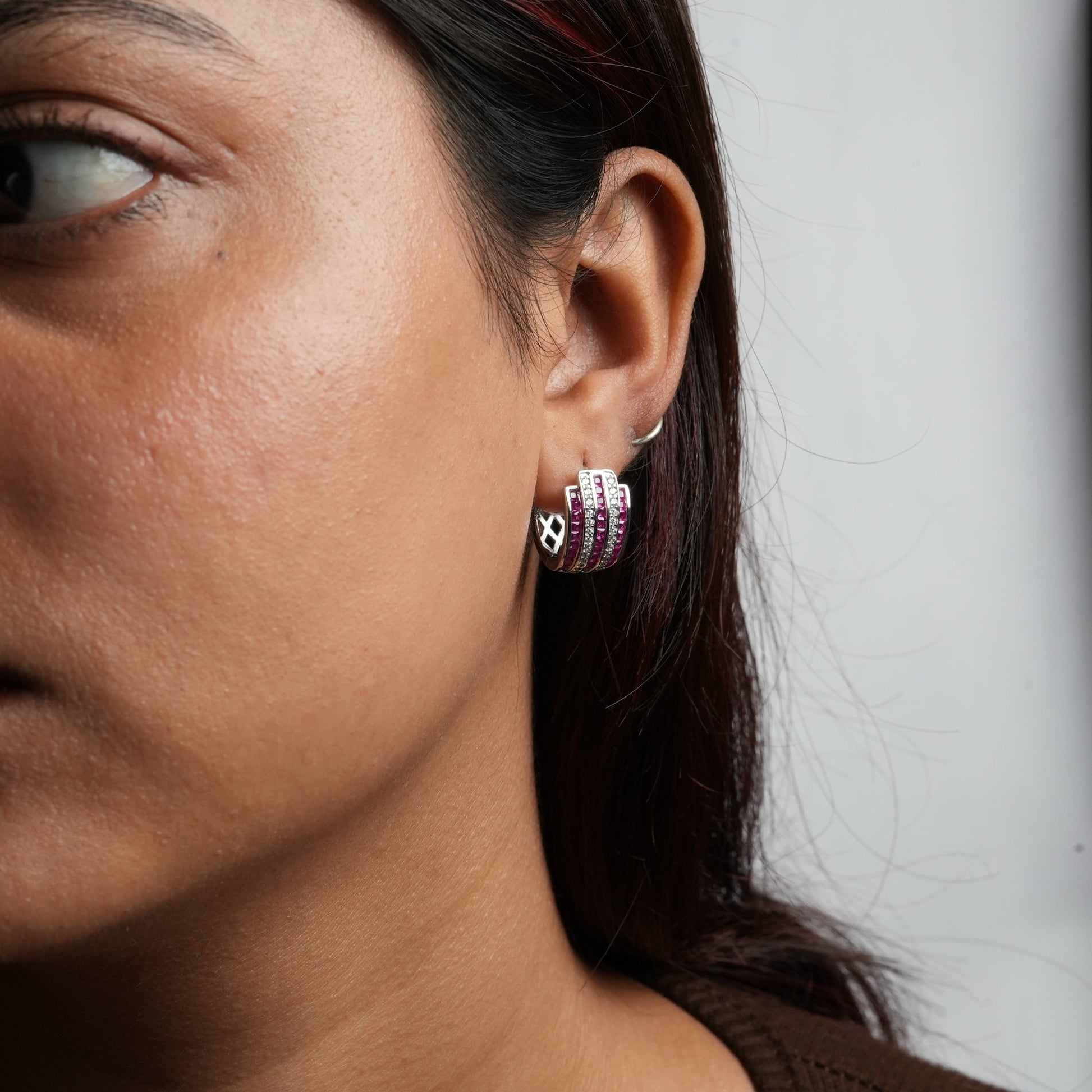 pink ruby round earring