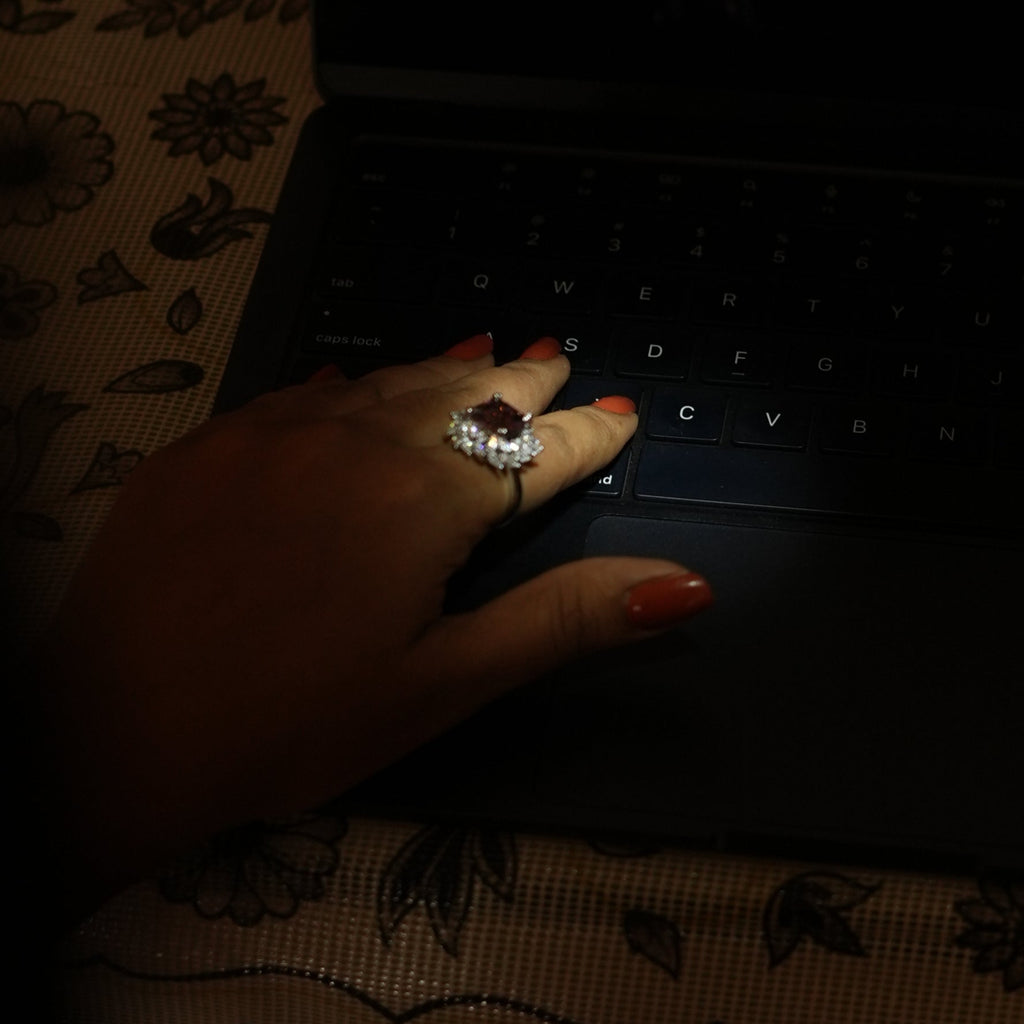 garnet square diamond ring