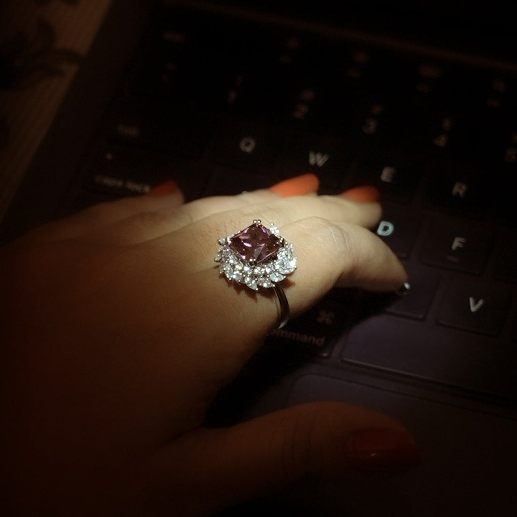 garnet square diamond ring