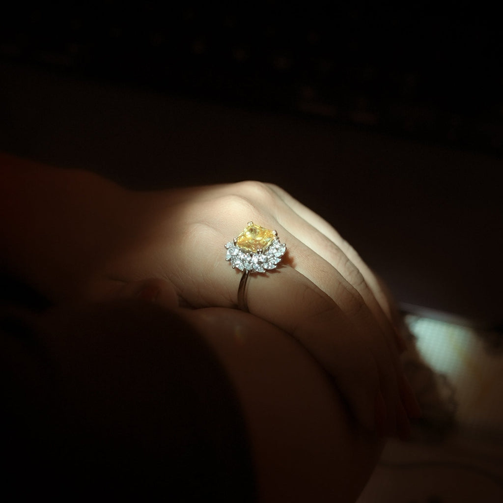 citrine square diamond ring