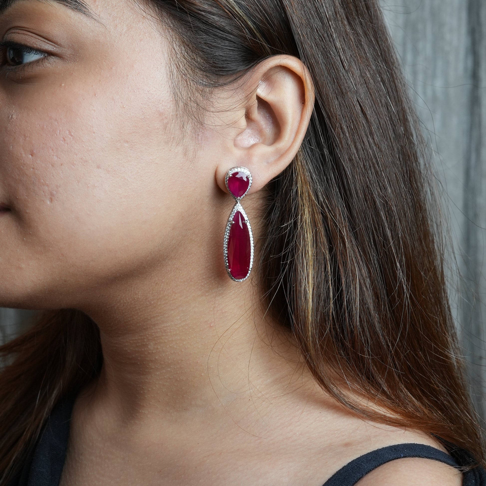 long drop earring ruby