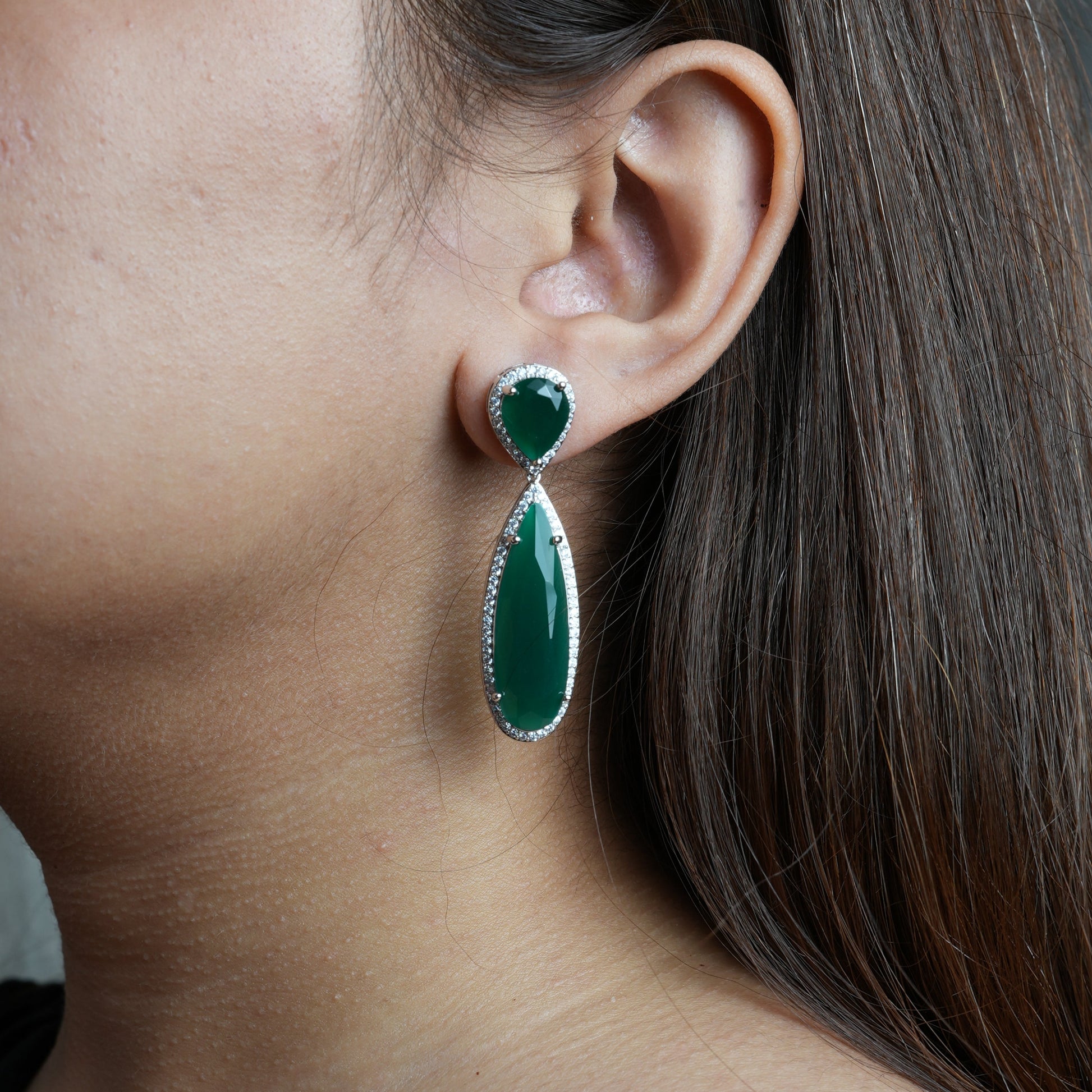 long drop earring emerald