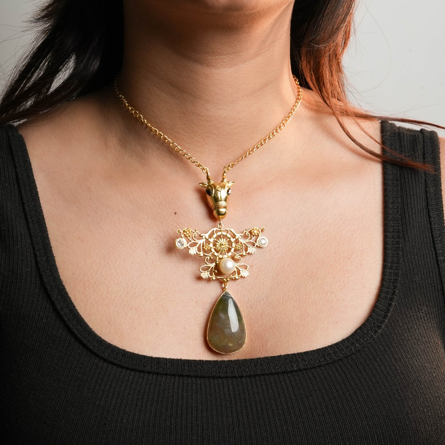 Pearl and stone dangle