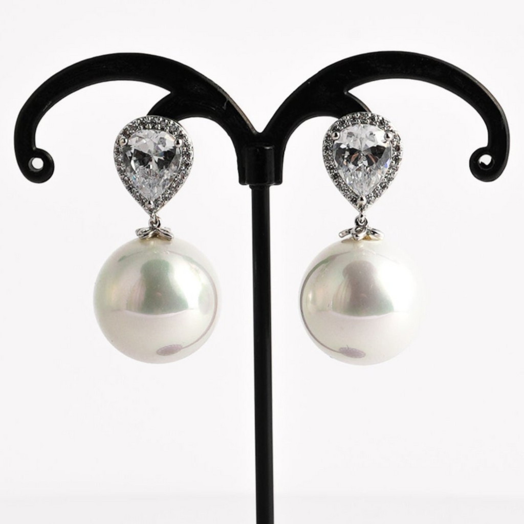 pearl diamond silver earring