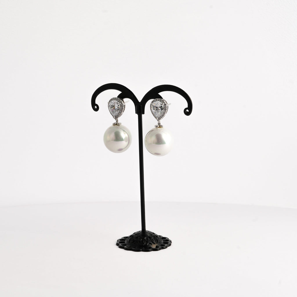 pearl diamond silver earring