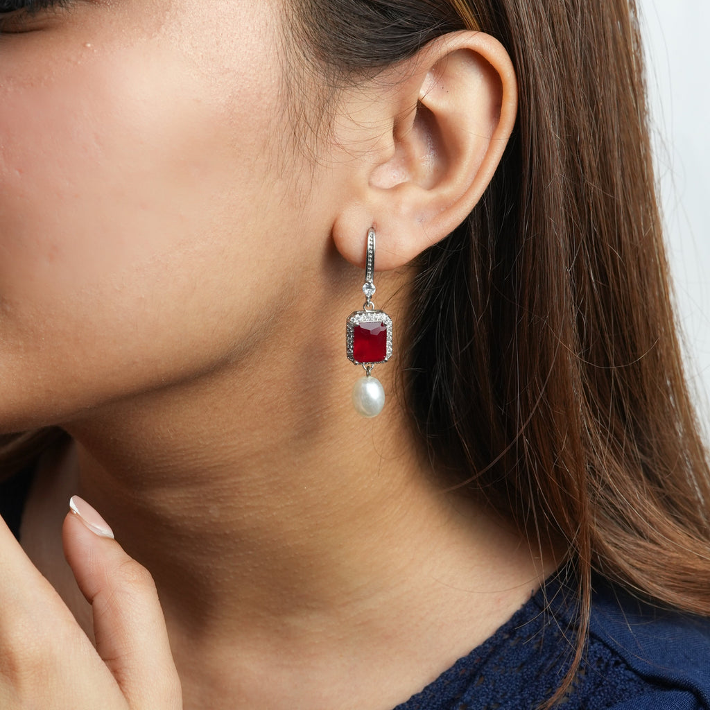 ruby pearl earring