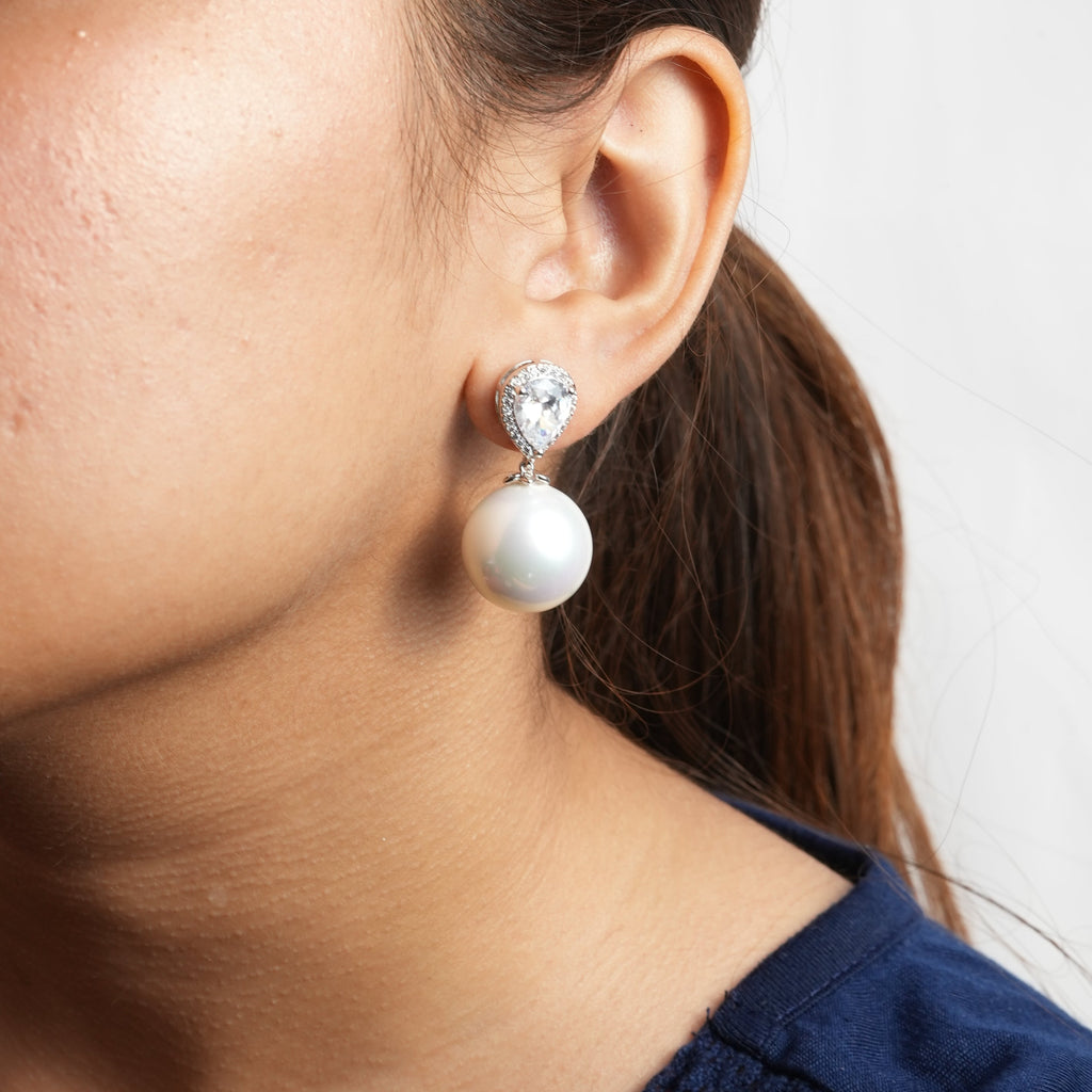 pearl diamond silver earring