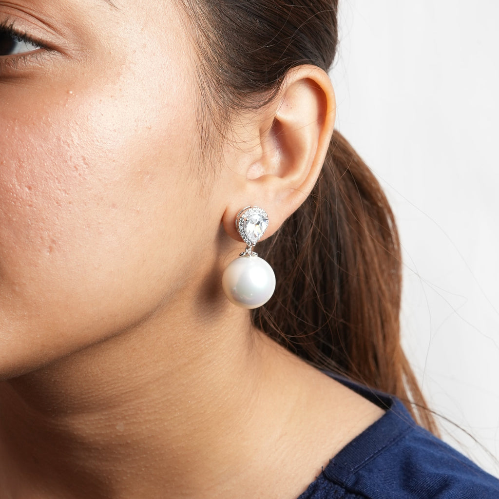 pearl diamond silver earring